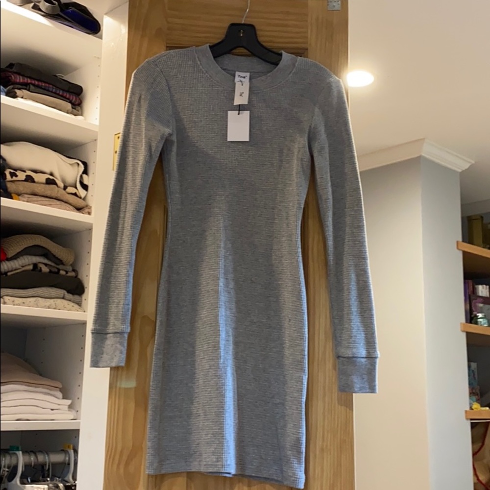 Gray waffle fitted dress